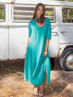Natural Life Teal Green All Day Tee Scoop Relaxed Neck Cotton Midi Dress
